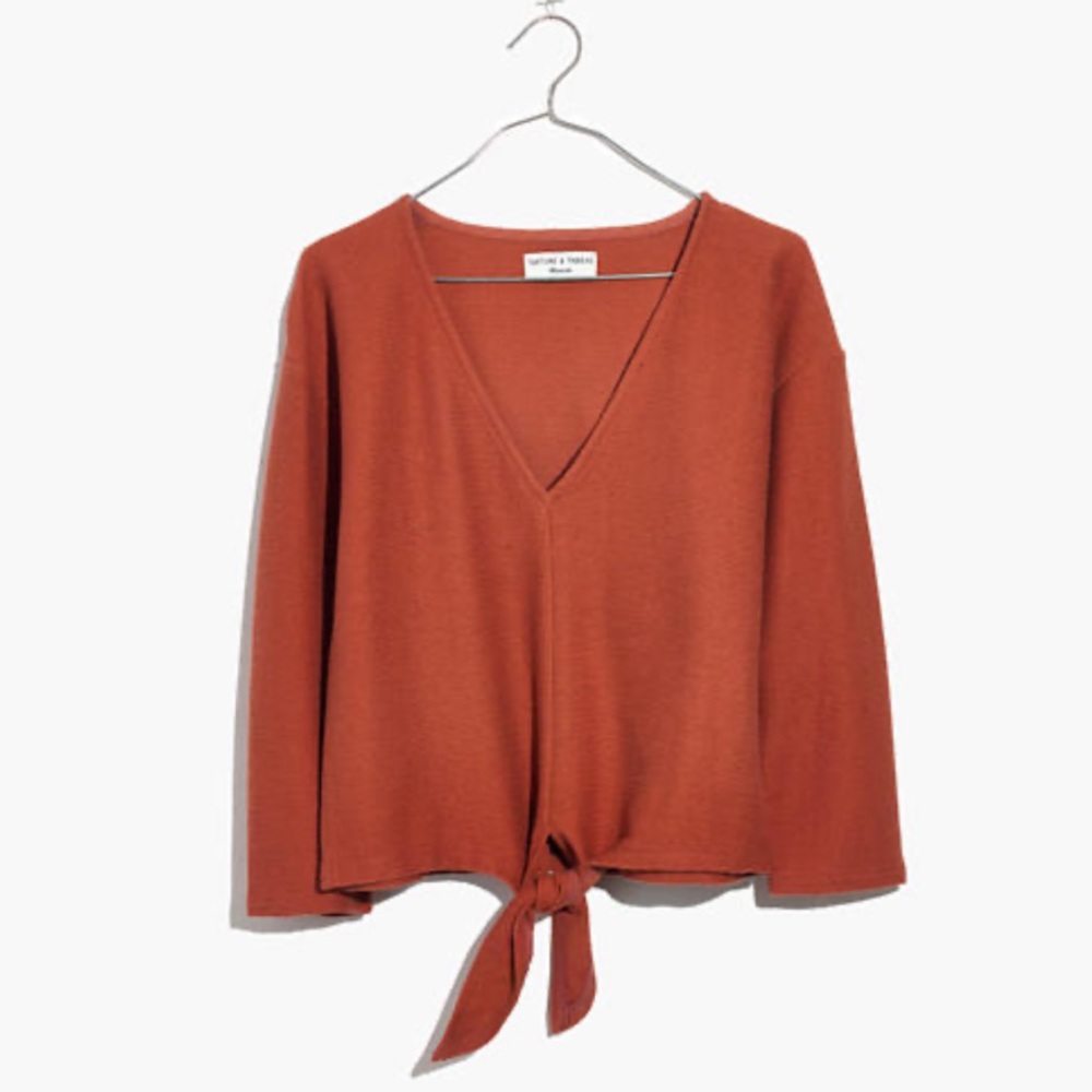 Madewell Texture Thread Long-Sleeve Tie-Front Top - Picture 6 of 12